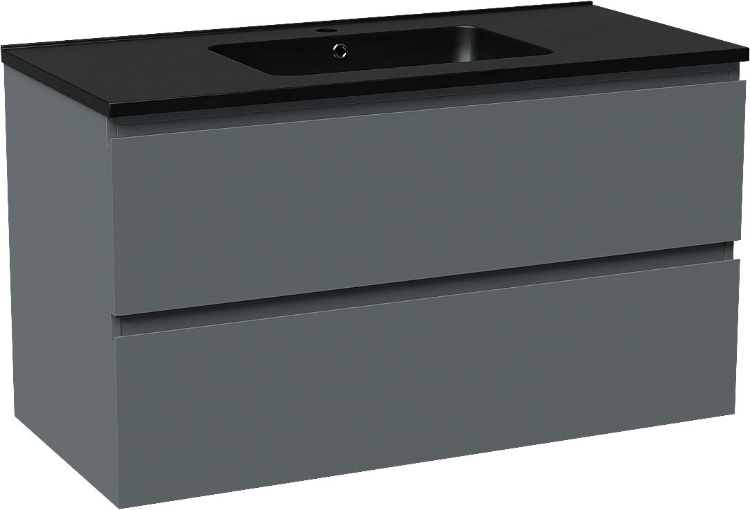 Linie Lado zwevend badmeubel 100 x 46 cm blauw antraciet met Vano enkele wastafel in composietmarmer mat zwart