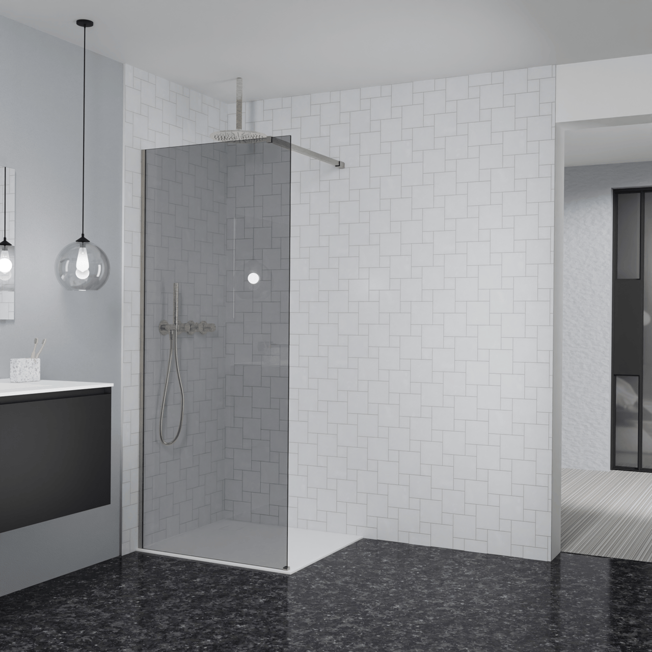 Balmani Modular inloopdouche: 90 x 200 cm, Rookglas, Brushed CoolMetal profielen