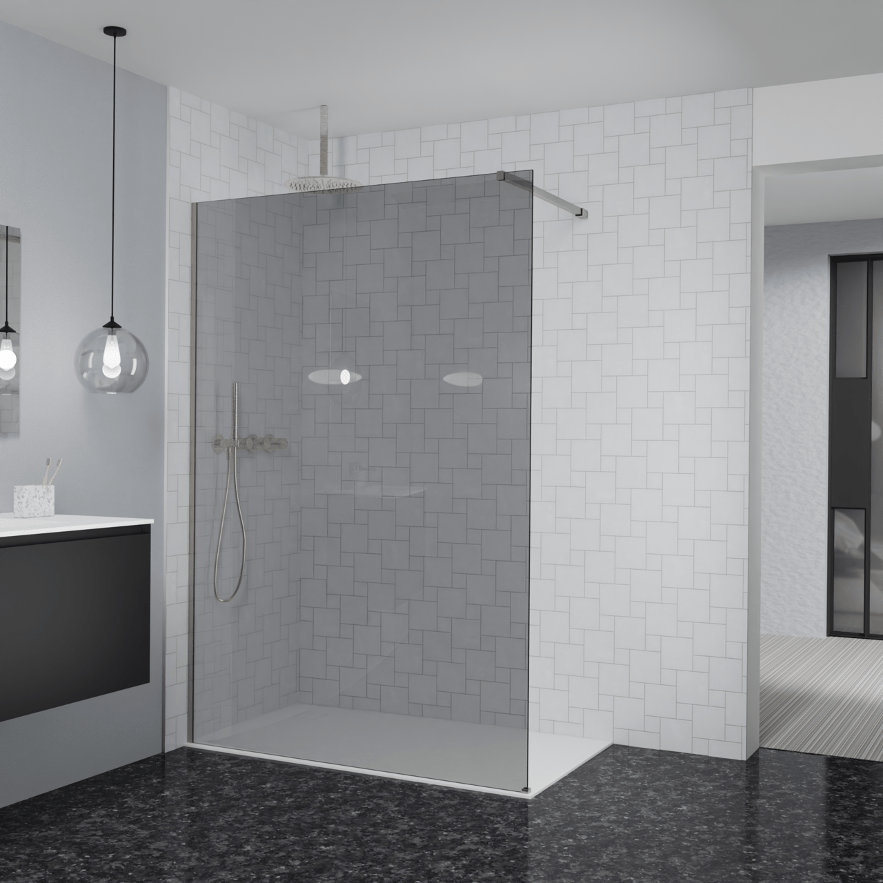 Balmani Modular inloopdouche: 140 x 200 cm, Rookglas, Brushed CoolMetal profielen