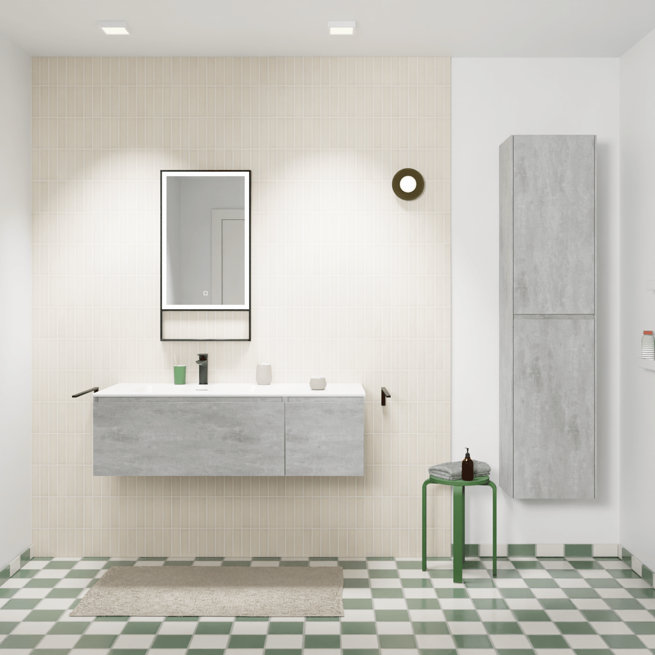 Storke Edge hängendes Möbelstück Set: 120 x 52 cm, Beton dunkelgrau, mit Mata Waschtisch links, Solid Surface Weiß matt