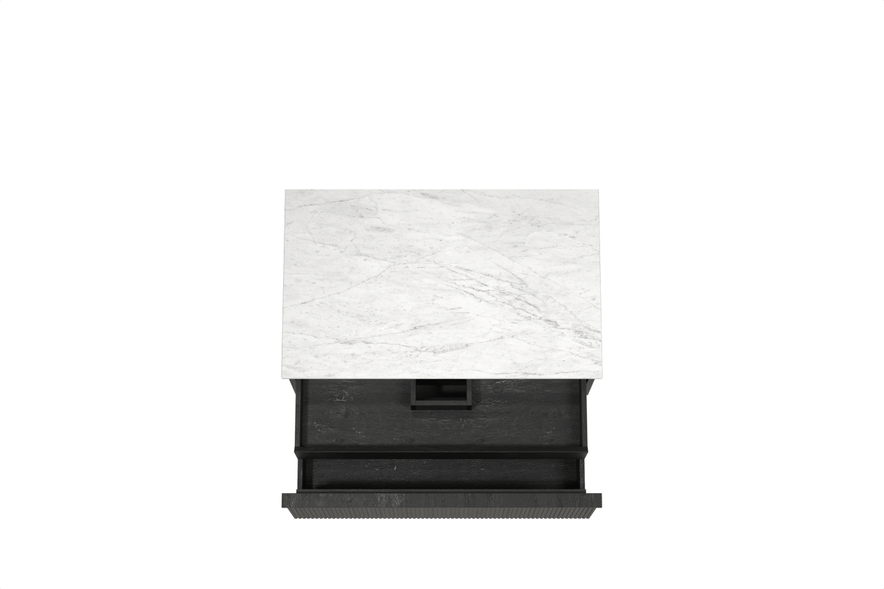 Balmani Forma zwevend badkamermeubel 90 x 55 cm zwarte eik met Stretto enkel tablet in marmer carrara, Verticale symmetrische rechte ribbel