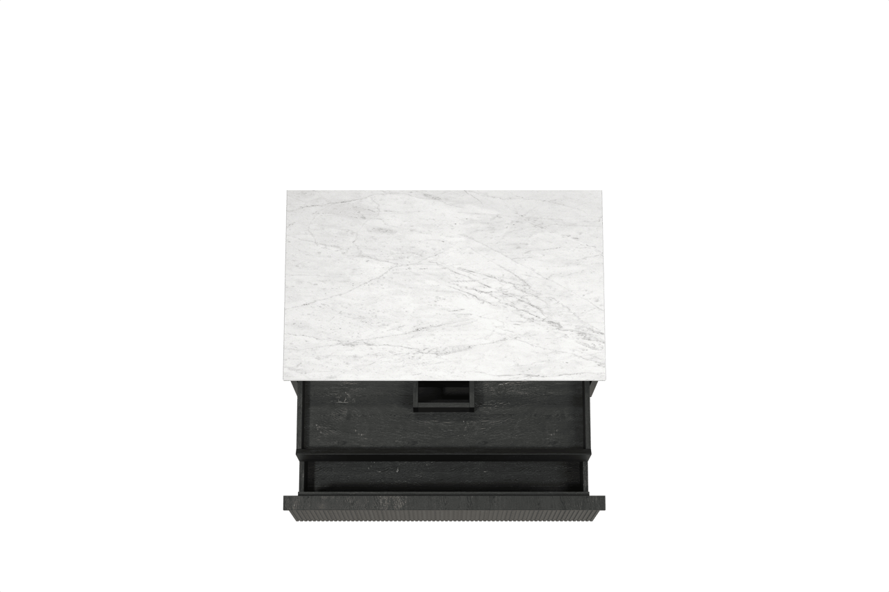 Balmani Forma hängendes Möbelstück Set: 90 x 55 cm, Schwarze Eiche, mit Stretto Einzel Waschtischplatte, Marmor, Carrara, Vertikale symmetrische gerade Rippe