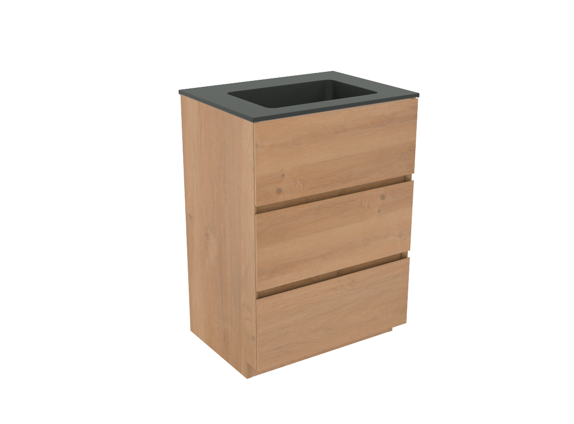 Storke Edge meuble salle de bains à poser 60 x 46 cm chêne brut avec Scuro plan simple en quartz noir mat