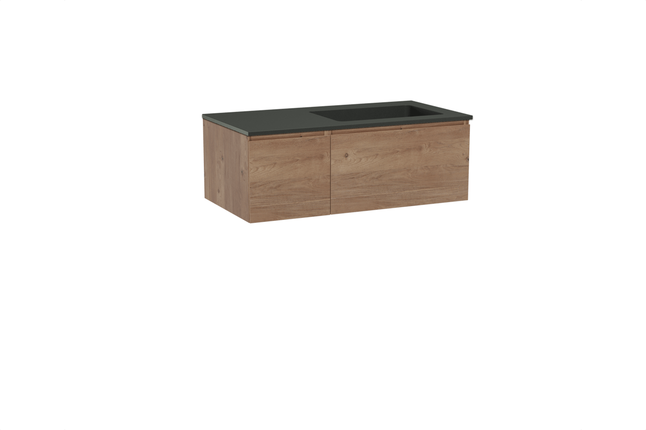 Storke Edge hängendes Möbelstück Set: 100 x 52 cm, Rohe Eiche, mit Scuro Waschtisch rechts, Quarz Schwarz matt