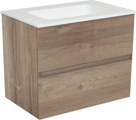 Storke Edge meuble salle de bains suspendu 60 x 40 cm chêne brut avec Mata plan simple en solid surface blanc mat
