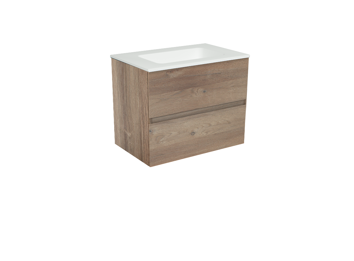 Storke Edge meuble salle de bains suspendu 60 x 40 cm chêne brut avec Mata plan simple en solid surface blanc mat