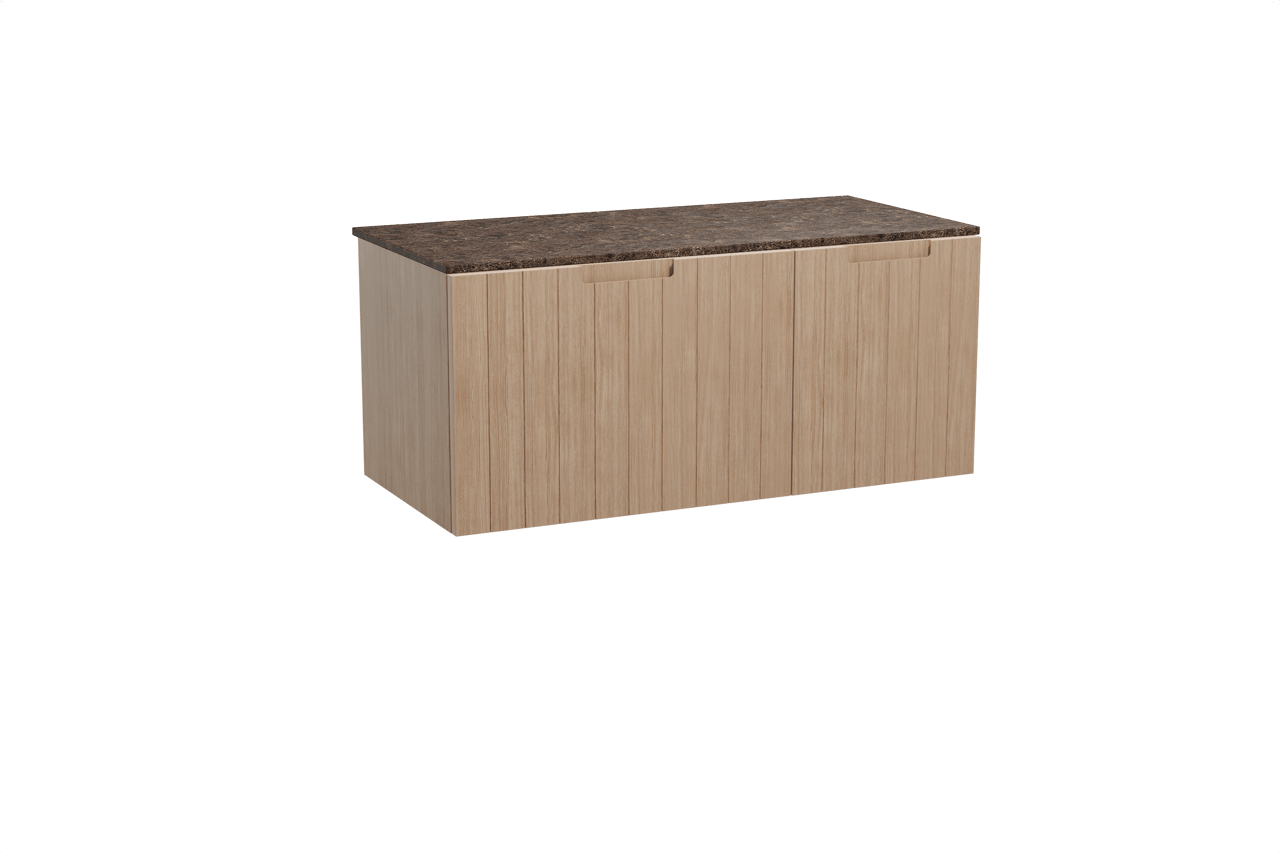 Balmani Adagio hängendes Möbelstück Set: 120 x 55 cm, Verwitterte Eiche, mit Stretto Einzel- oder Doppel Waschtischplatte, Marmor Dark Emperador