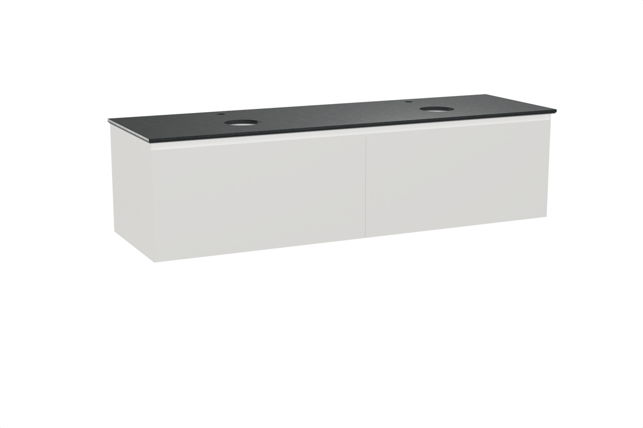 Balmani Idra meuble salle de bains suspendu 180 x 55 cm blanc mat avec Facetta tablette double en granit noir