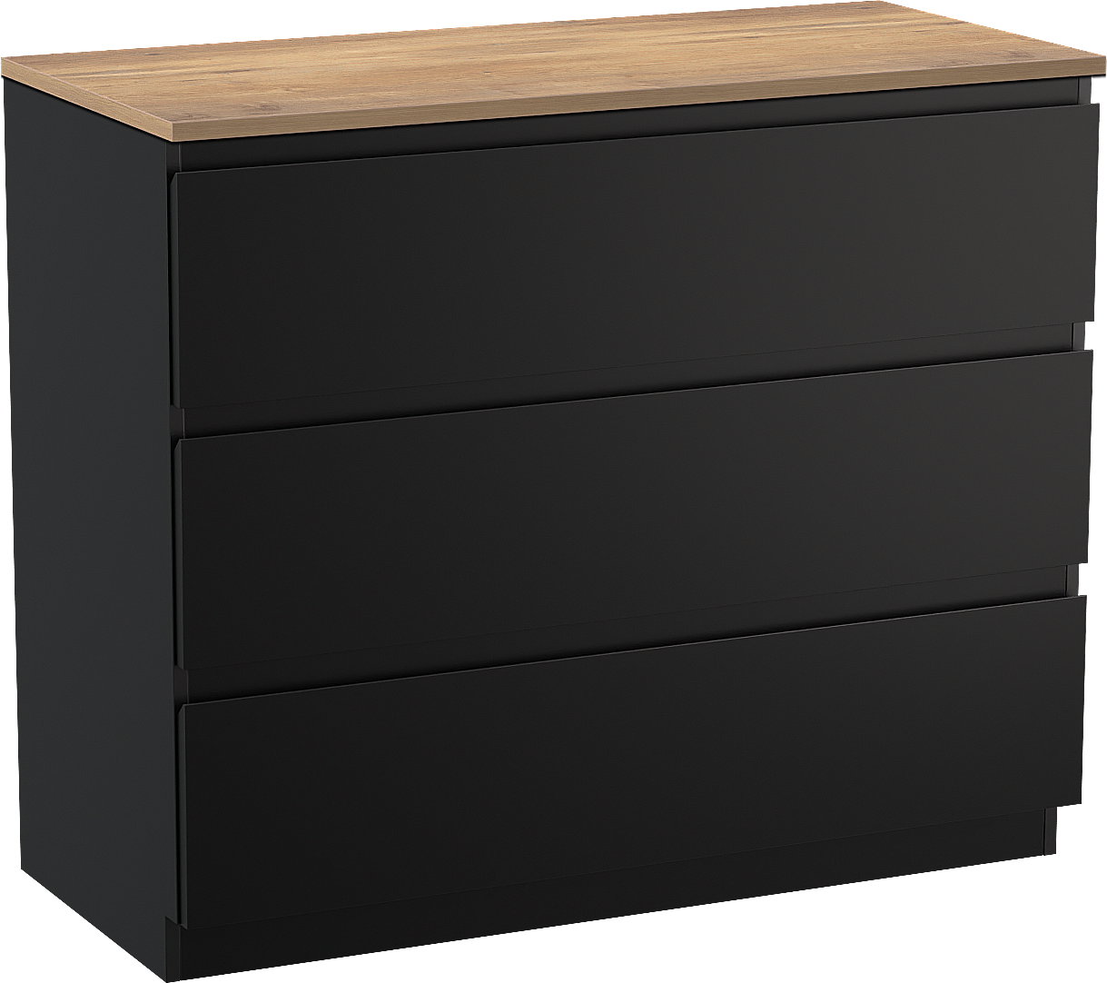 Linie Lado meuble salle de bains à poser 100 x 46 cm noir mat avec Lado tablette simple ou double en mélaminé chêne naturel