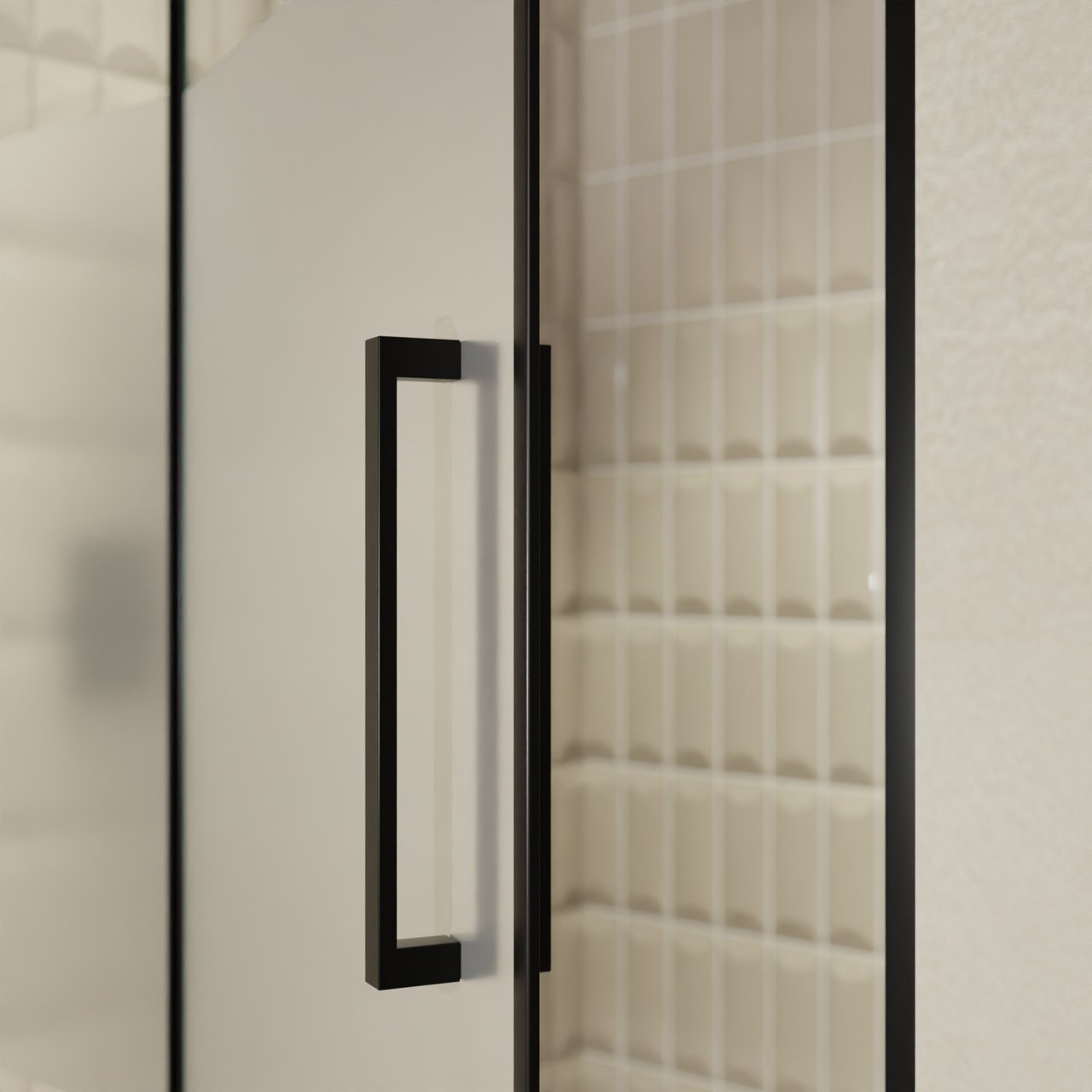 Balmani Senses Design douche draaideur links 120 cm x 210 cm Helder glas met matte strook, Zwarte profielen
