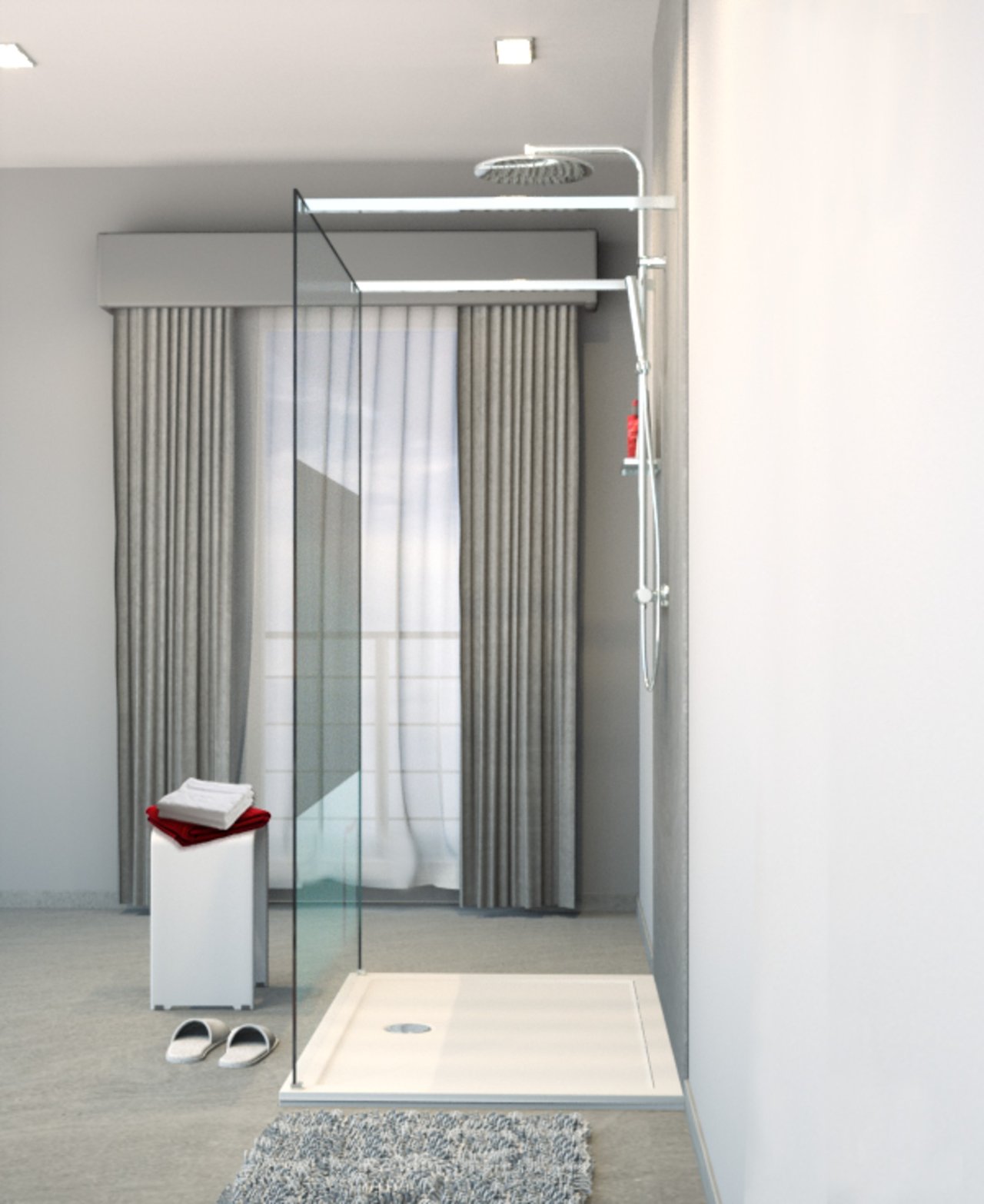 Balmani Modular inloopdouche met vrijstaande wand 140 x 200 cm helder glas met matte strook glanzend chroom profiel