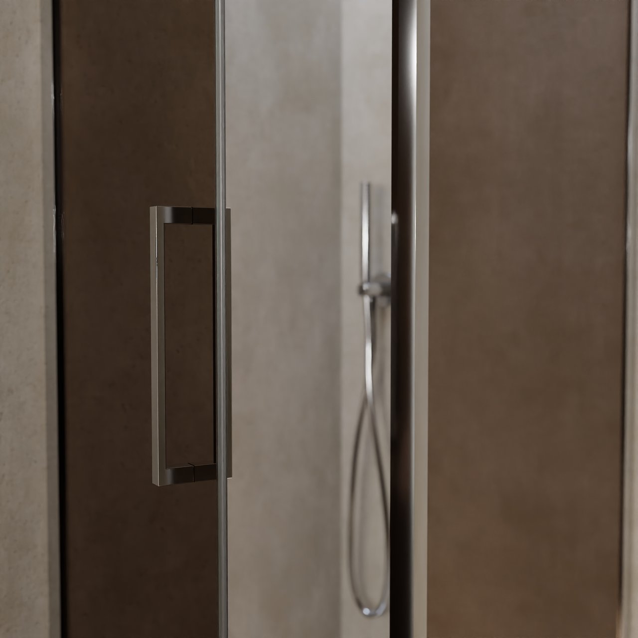 Balmani Senses Design douche en coin avec porte pivotante à gauche et paroi latérale fixe, 90 x 90 cm, Bronze, Profil chrome