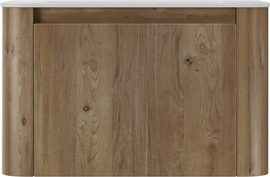 Storke Soft meuble salle de bains suspendu 80 x 46 cm chêne brut avec Mata Soft plan simple en Solid Surface blanc mat