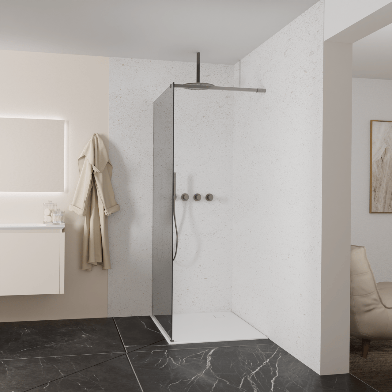 Balmani Modular douche à l'italienne: 100 x 200 cm, Miroir Reflex, avec coating, Profil Brushed GunMetal
