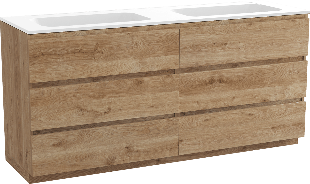 Balmani Lucida meuble salle de bains à poser 180 x 55 cm chêne brut avec Tablo Strada double vasque en marbre composite blanc mat