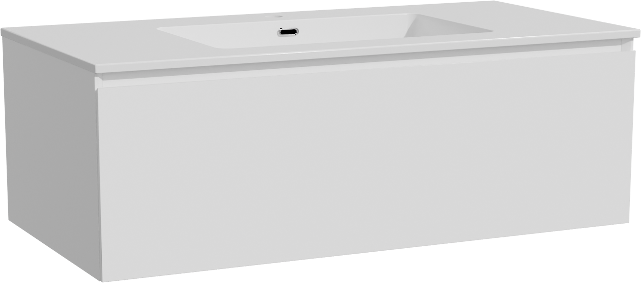 Storke Edge zwevend badmeubel 105 x 52 cm mat wit met Diva enkele wastafel in composietmarmer hoogglans wit
