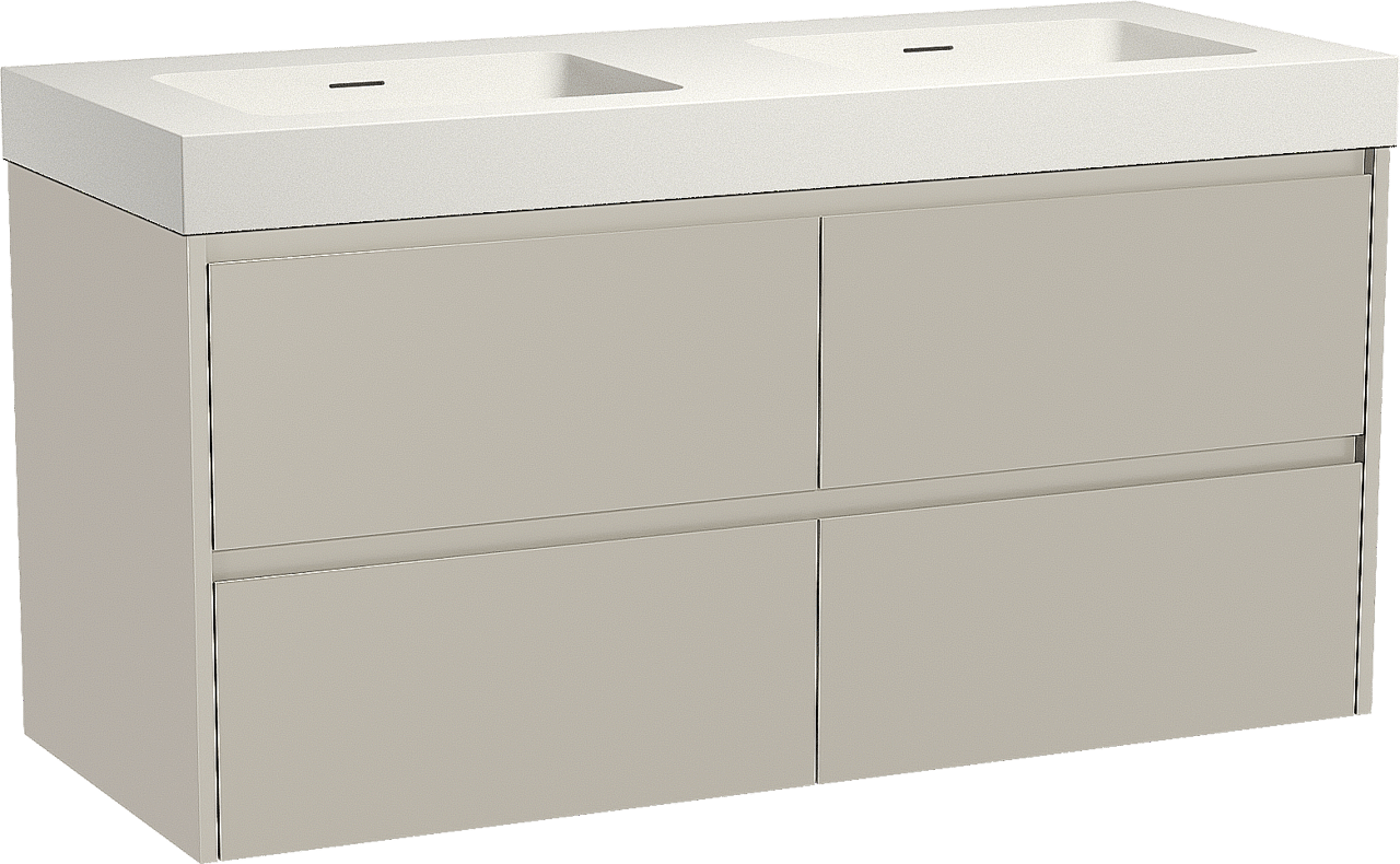 Storke Seda meuble salle de bains suspendu 130 x 52 cm soie grise avec Mata High double vasque en solid surface blanc mat