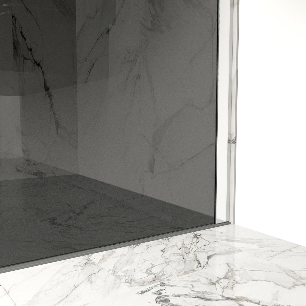 Balmani Modular inloopdouche 120 x 200 cm rookglas met matte strook glanzend chroom profiel