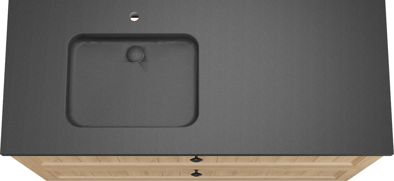 Balmani Lemon staand badkamermeubel 135 x 55 cm, fineer natuur eik met Napoli asymmetrisch linkse wastafel in graniet zwart