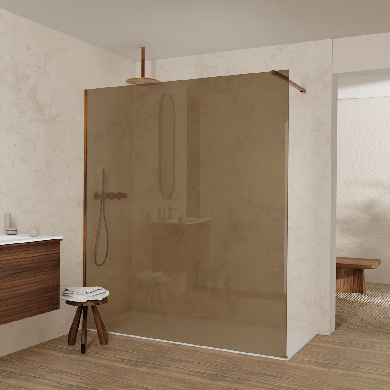 Balmani Modular inloopdouche: 180 x 200 cm, Brons glas met coating ...