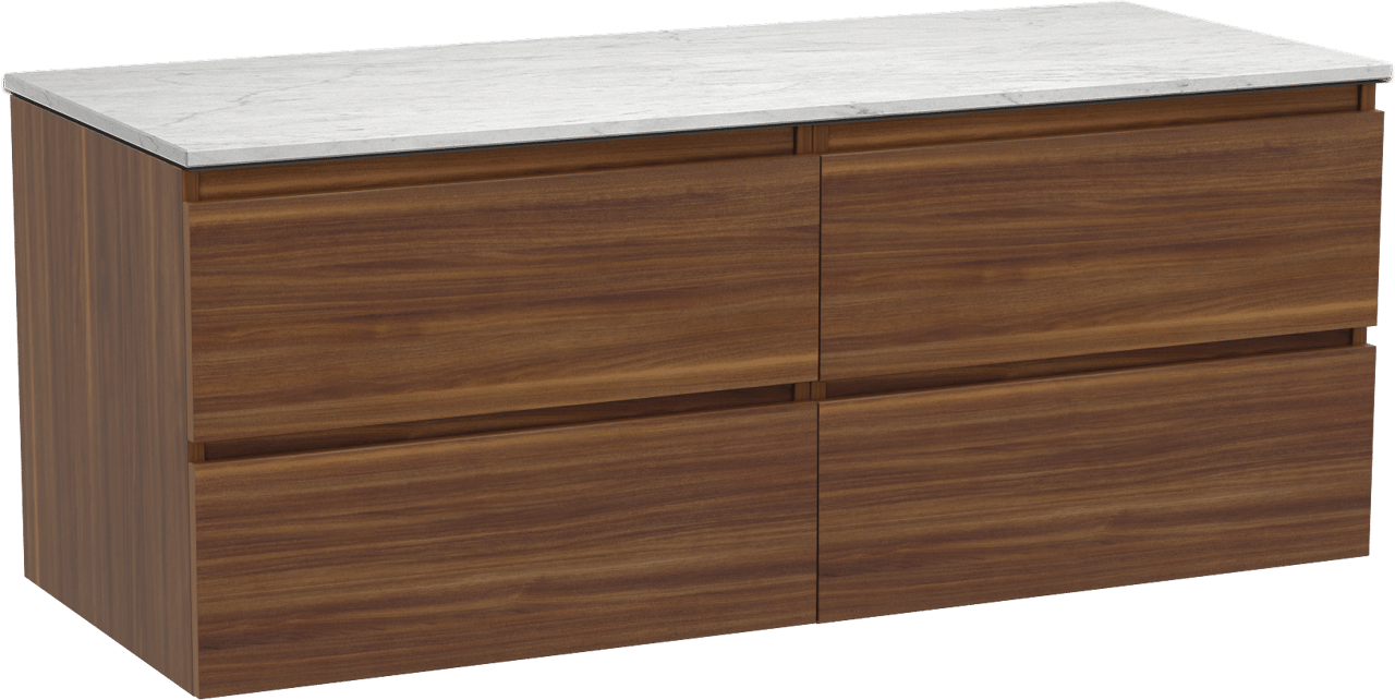 Balmani Lucida meuble salle de bains suspendu 135 x 55 cm noyer américain avec Stretto tablette simple ou double en marbre carrara