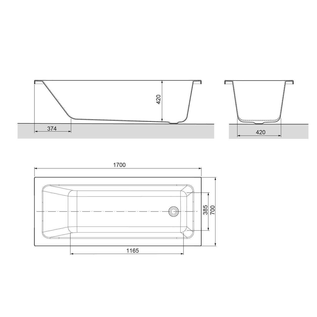 Luca Varess Sandrina baignoire encastrable mono 170 x 70 cm acrylique blanc brillant