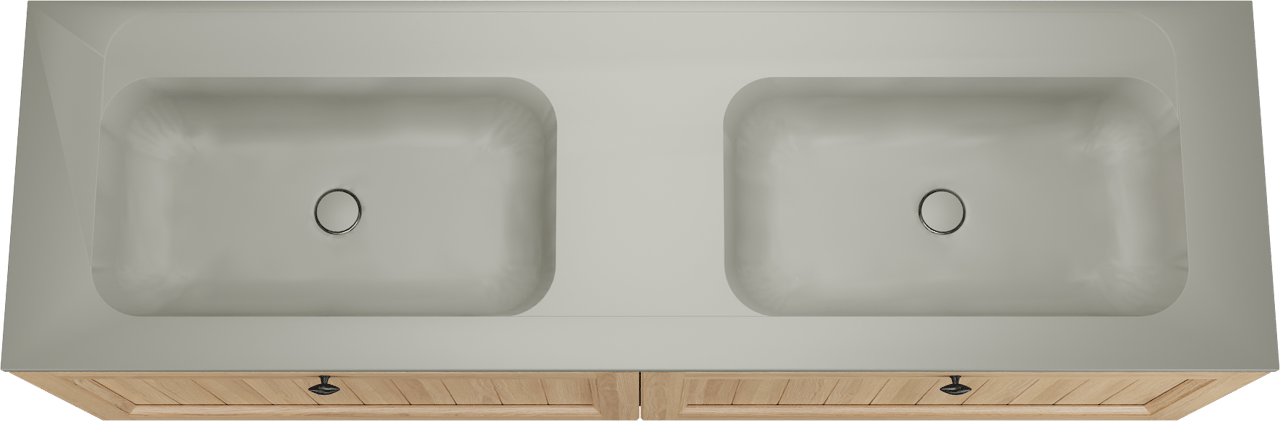 Balmani Lemon zwevend badkamermeubel 180 x 55 cm, fineer natuur eik met Tablo Strada dubbele wastafel in zijdegrijs