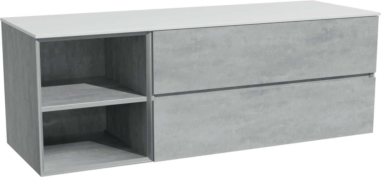 Storke Edge zwevend badmeubel 150 x 52 cm beton donkergrijs met Tavola enkel of dubbel wastafelblad in solid surface mat wit