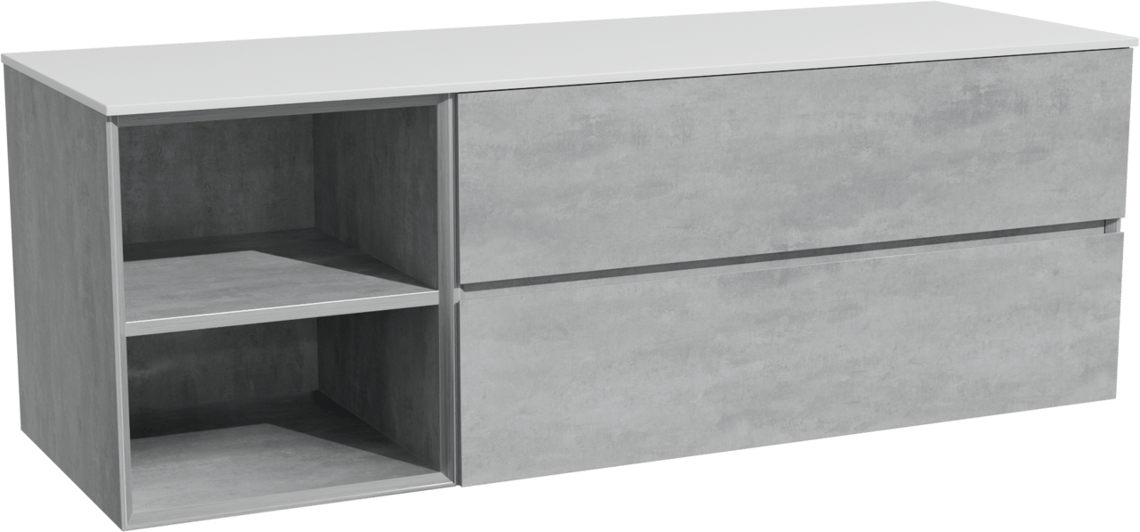 Storke Edge zwevend badmeubel 150 x 52 cm beton donkergrijs met Tavola enkel of dubbel wastafelblad in solid surface mat wit