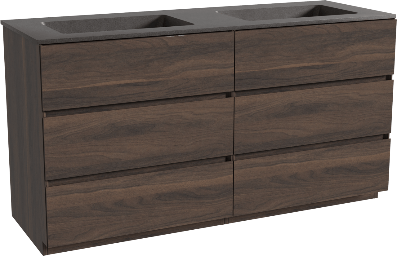 Storke Edge meuble salle de bains à poser 150 x 52 cm noyer avec Scuro double vasque en quartz noir mat