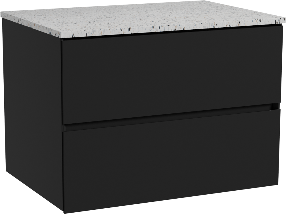 Storke Edge zwevend badmeubel 75 x 52 cm mat zwart met Tavola enkel wastafelblad in mat wit/zwart terrazzo