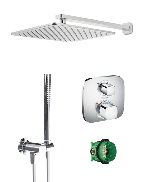 Hansgrohe Ecostat E thermostatische kraan Inbouw regendoucheset met regendouchekop 30 x 30 cm Glanzend Chroom