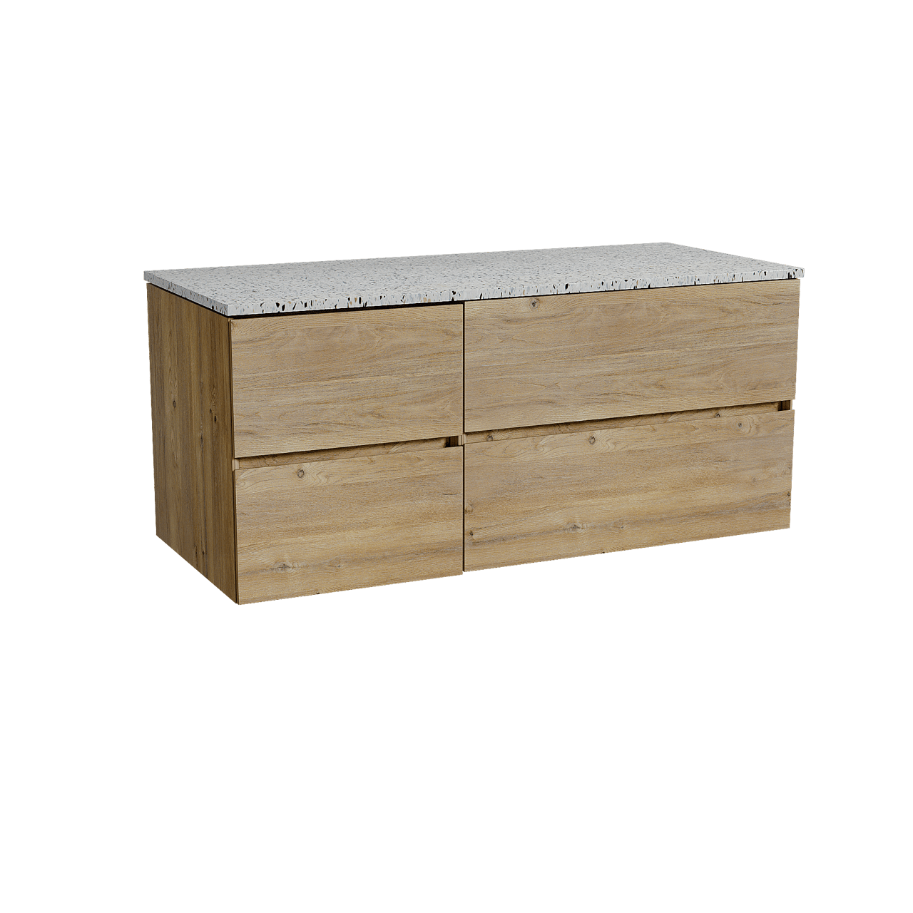 Storke Edge meuble salle de bains suspendu 120 x 52 cm chêne brut avec Tavola tablette simple ou double en blanc/noir mat terrazzo