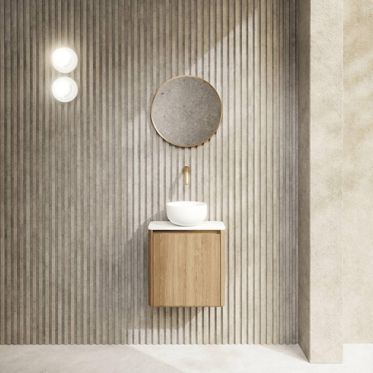 Balmani Auro Gäste-WC Spiegel: Rund, Brushed Champagne Gold, Ø 45 cm