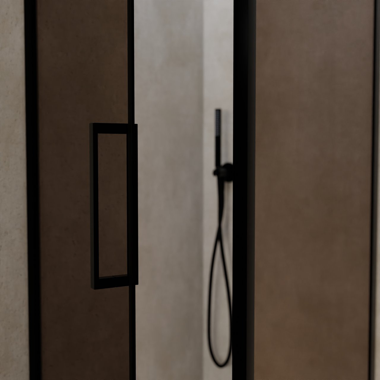 Balmani Senses Design Eckdusche: Drehtür (Links) mit fixierte Seitenwand, 90 x 90 cm, Bronze, Profil Schwarz