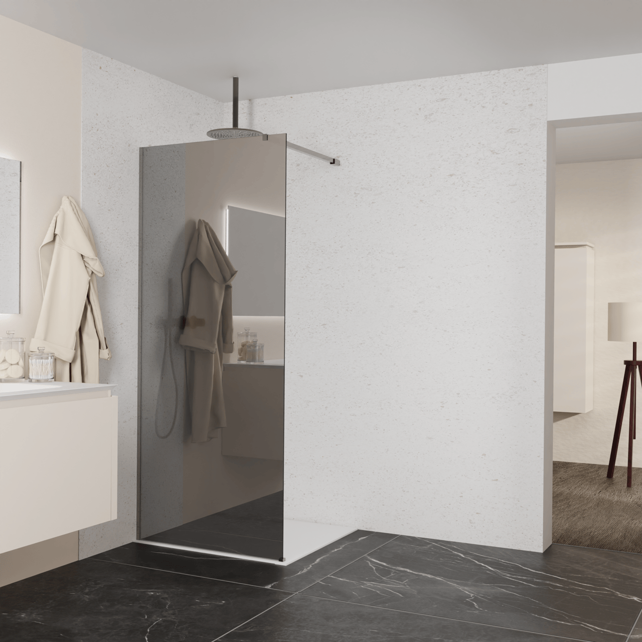 Balmani Modular Walk-In Dusche: 90 x 200 cm, Reflex-Spiegelglas, Profil Brushed GunMetal
