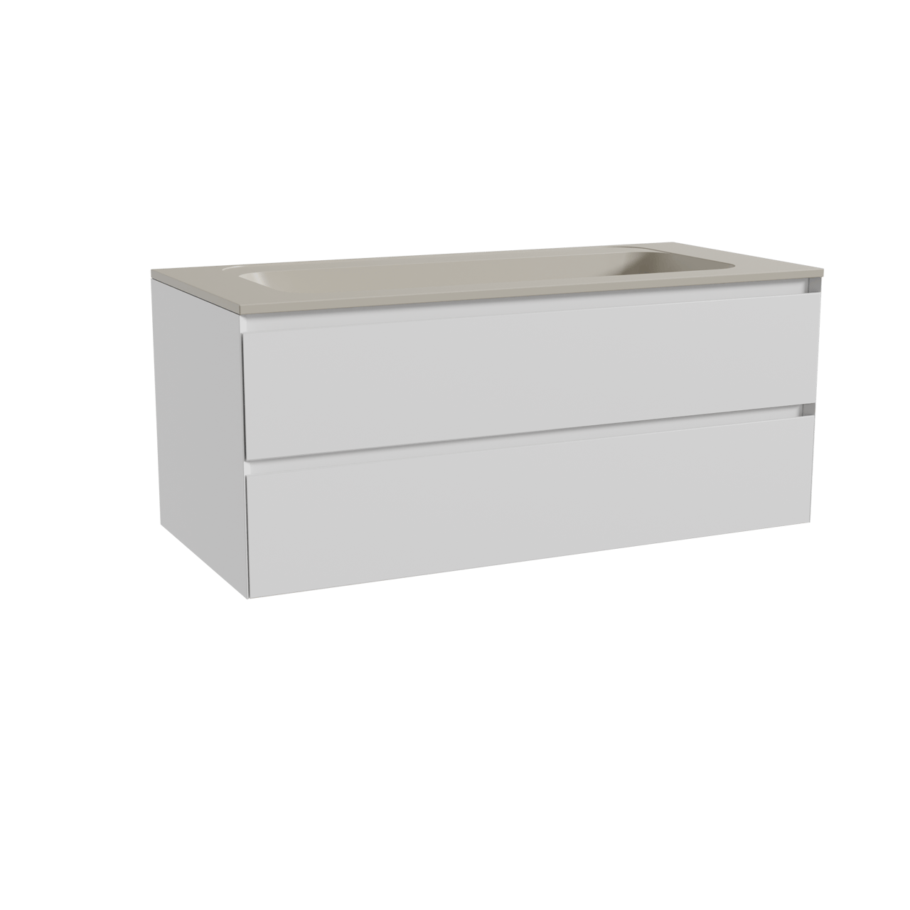 Balmani Mitra zwevend badkamermeubel 120 x 55 cm mat wit met Tablo Strada enkele wastafel voor 2 kraangaten in composietmarmer zijdegrijs