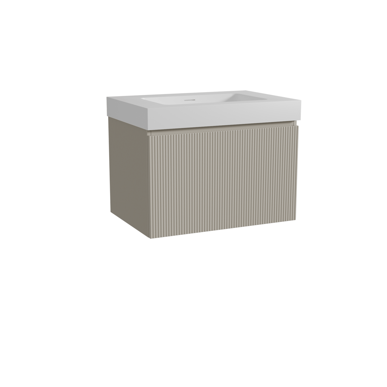Storke Ribs meuble salle de bains suspendu 75 x 52 cm soie grise avec Mata High plan simple en solid surface blanc mat, Nervure droite symétrique verticale