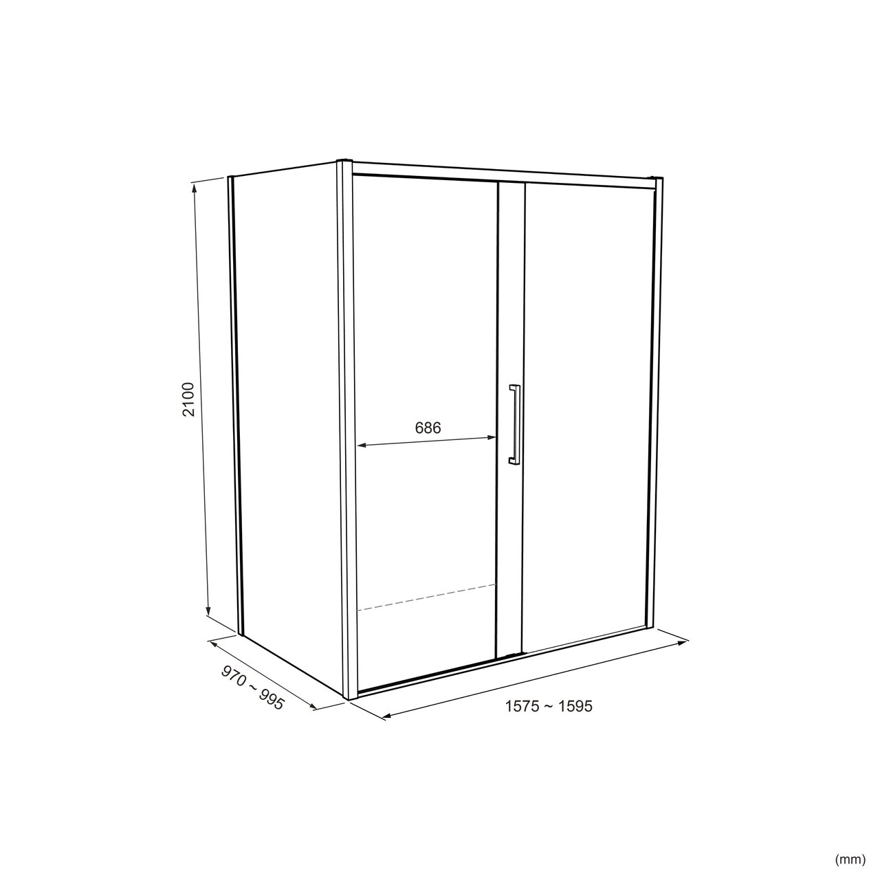 Balmani Senses Design douchecabine met rechtse schuifdeur en vaste zijwand, 160 x 100 cm, Reflex spiegelglas, Mat zwart profielen