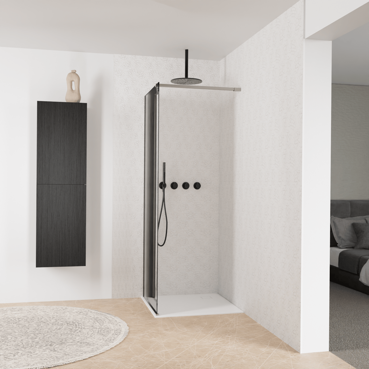 Balmani Modular douche à l'italienne: 80 x 200 cm, Ribs, avec coating, Profil Brushed Inox