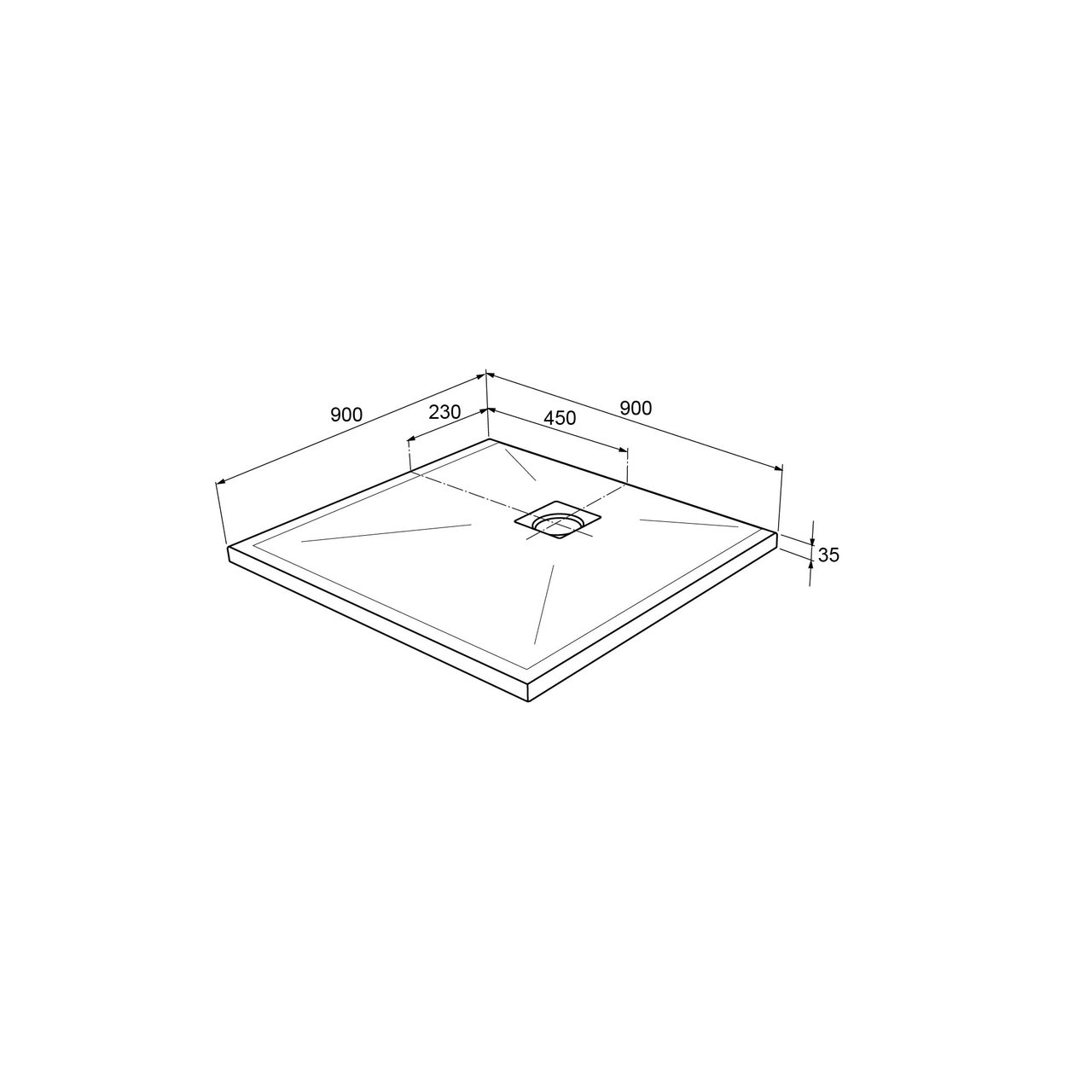 Linie Rumba douchebak 90 x 90 cm acryl mat wit leisteenstructuur