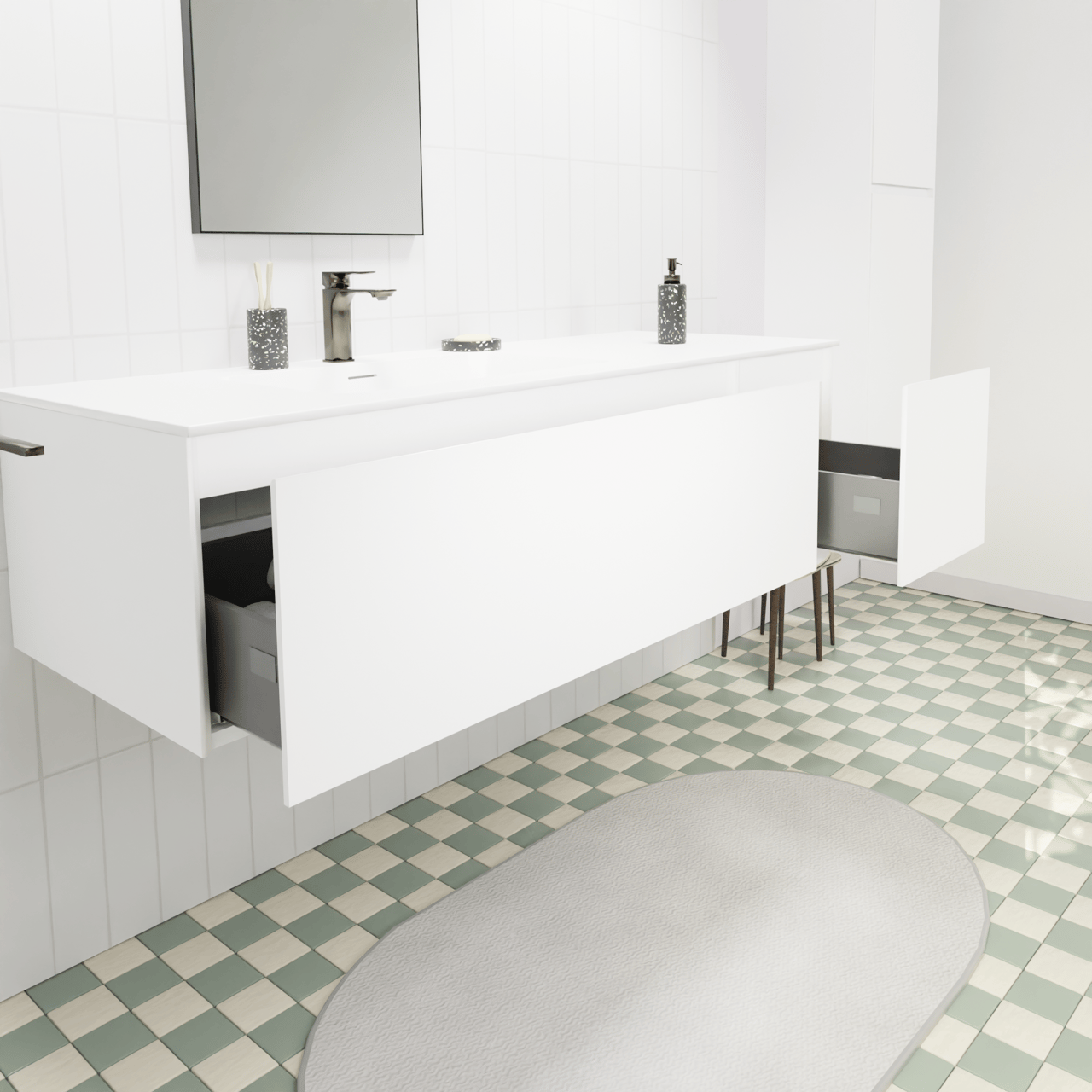 Storke Edge meuble salle de bains suspendu 140 x 52 cm blanc mat avec Mata plan vasque asymétrique à gauche en solid surface blanc mat