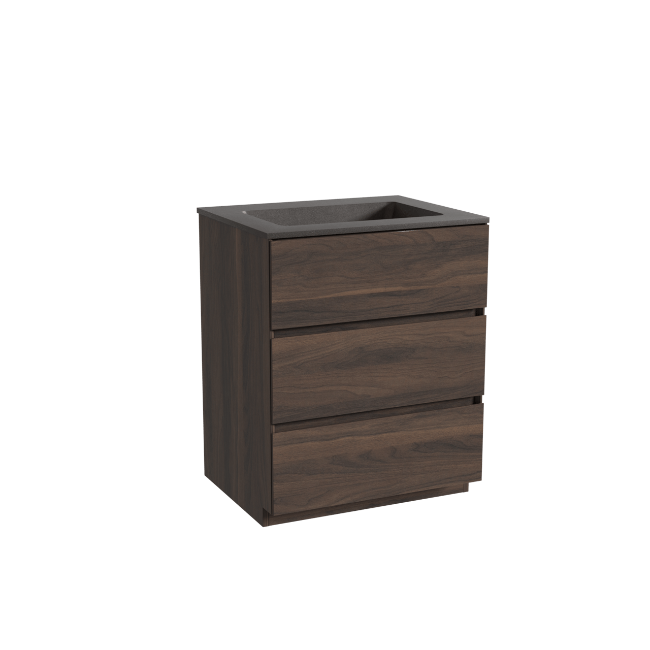 Storke Edge freistehendes Möbelstück Set: 65 x 52 cm, Nussbaum, mit Scuro Einzelwaschtisch, Quarz Schwarz matt