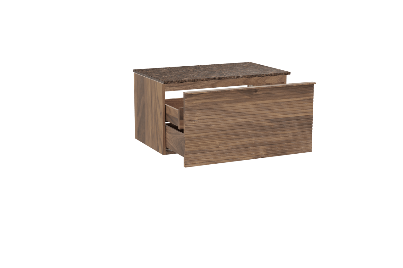 Balmani Forma meuble salle de bains suspendu 90 x 55 cm noyer américain avec Stretto tablette simple en marbre dark emperador, Nervure droite symétrique horizontale