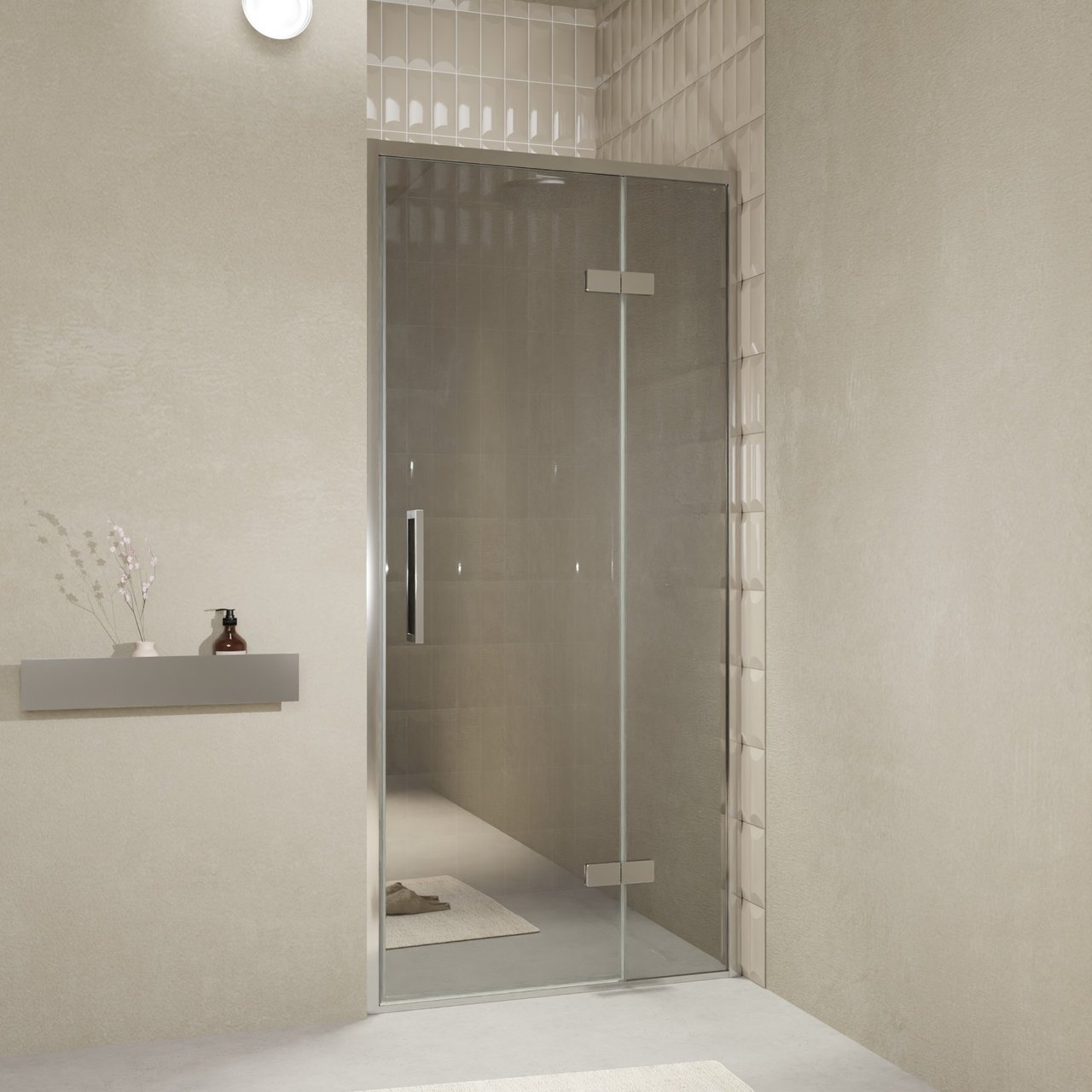 Balmani Senses Design porte pivotante à droite 100 cm x 210 cm verre Miroir Reflex, Profil chrome