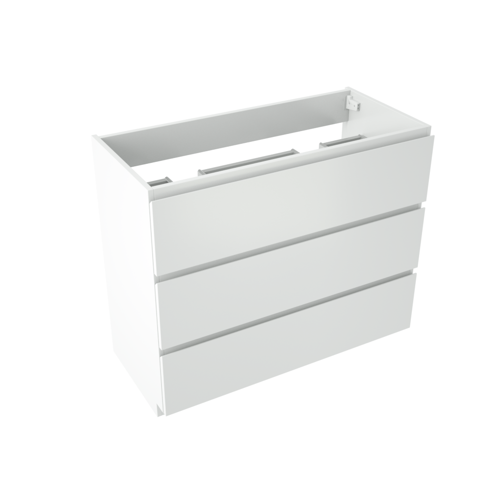 Storke Delta meuble sous-lavabo a poser 100 x 48 cm blanc mat 3 tiroirs 2 découpés de siphon