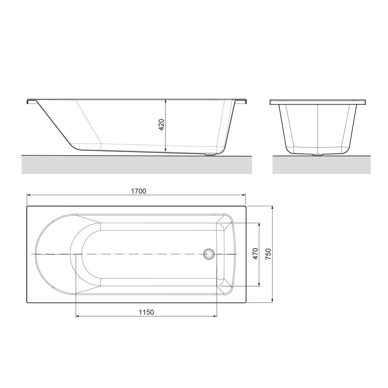Luca Varess Snello baignoire encastrable simple 170 x 75 cm acrylique blanc mat