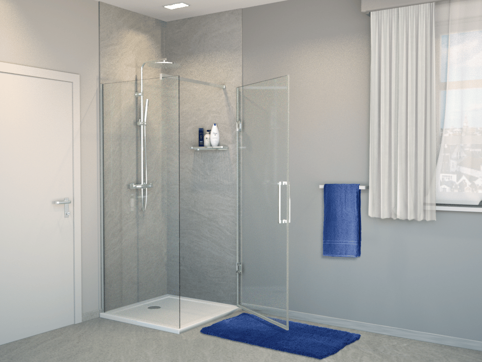 Balmani Modular Walk-In-Dusche mit Tür 90 x 200 cm, Klarglas, Profil chrom glänzend