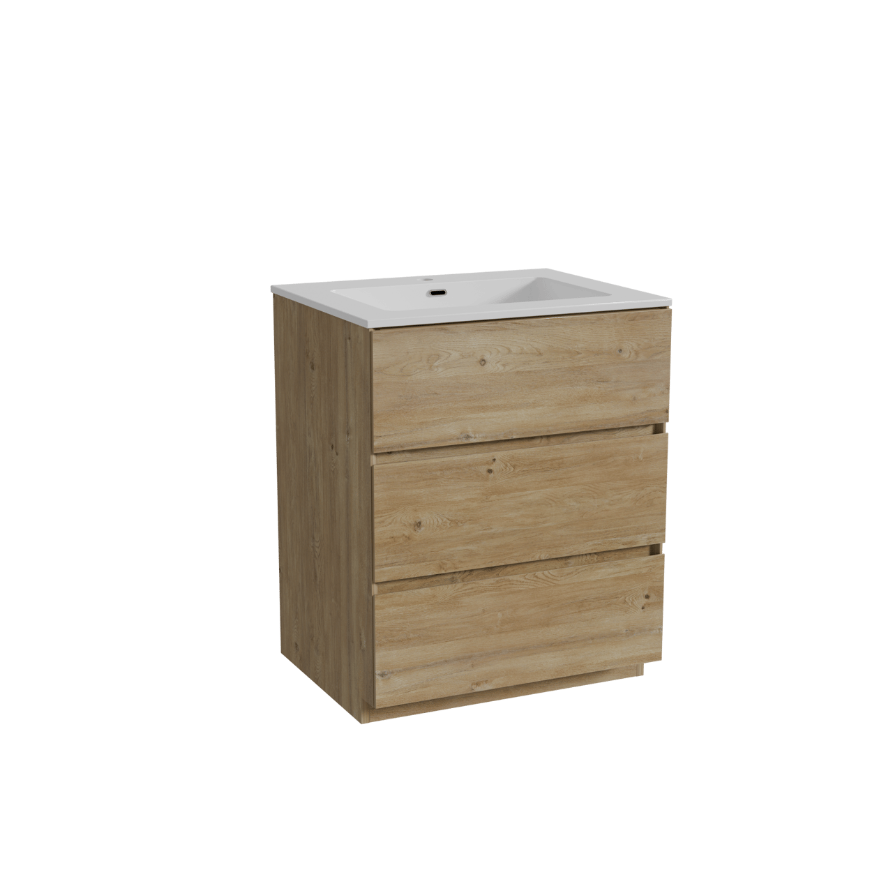 Storke Edge freistehendes Möbelstück Set: 65 x 52 cm, Rohe Eiche, mit Diva Einzelwaschtisch, Marmorkomposit Weiß glänzend