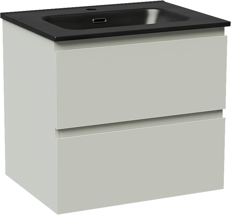 Linie Lado zwevend badmeubel 60 x 46 cm greige met Baro enkele wastafel in porselein mat zwart